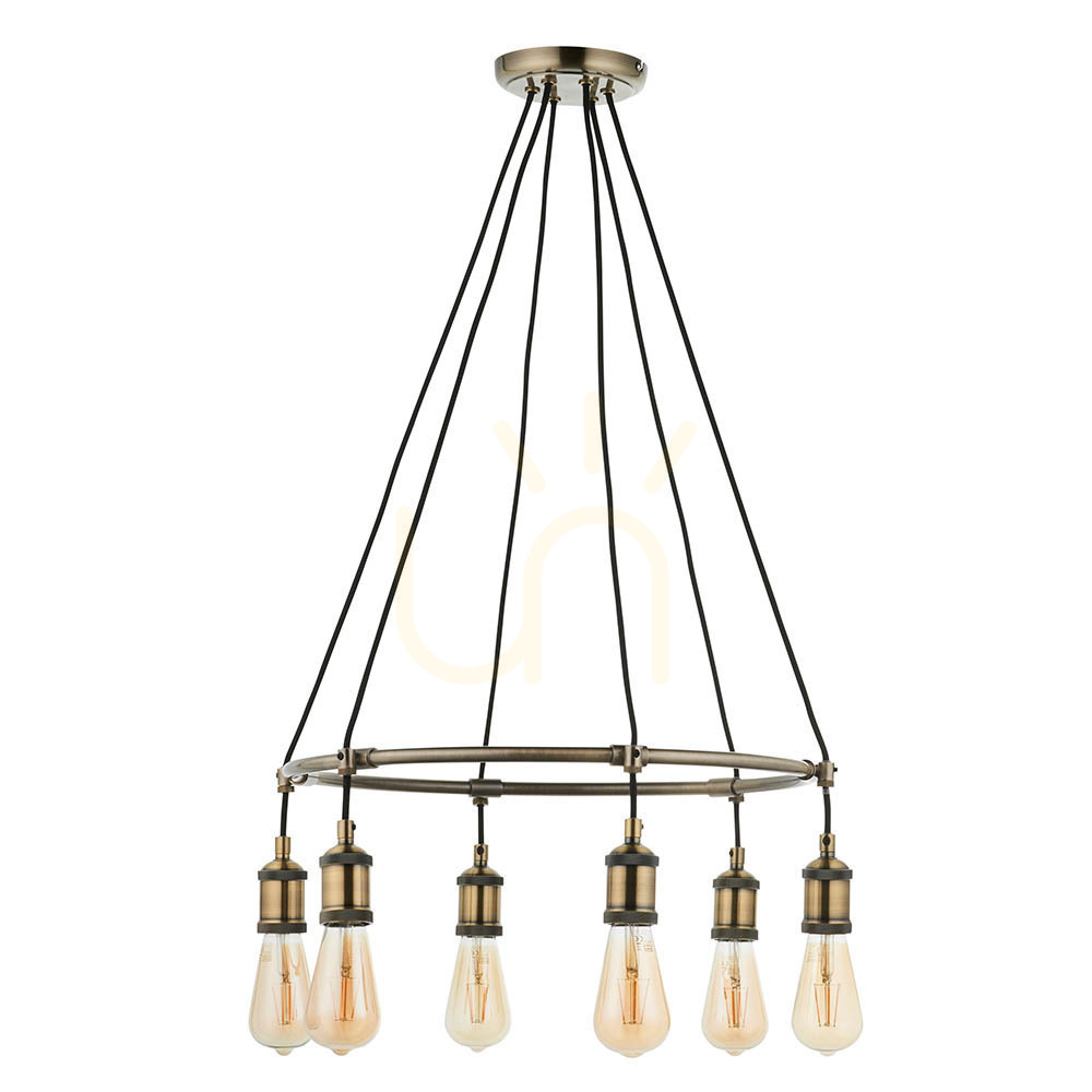Show Endon Brass 6-Light Pendant Light 54cm Steel E27 Endon Brass 6-Light Pendant Light 54cm Steel E27