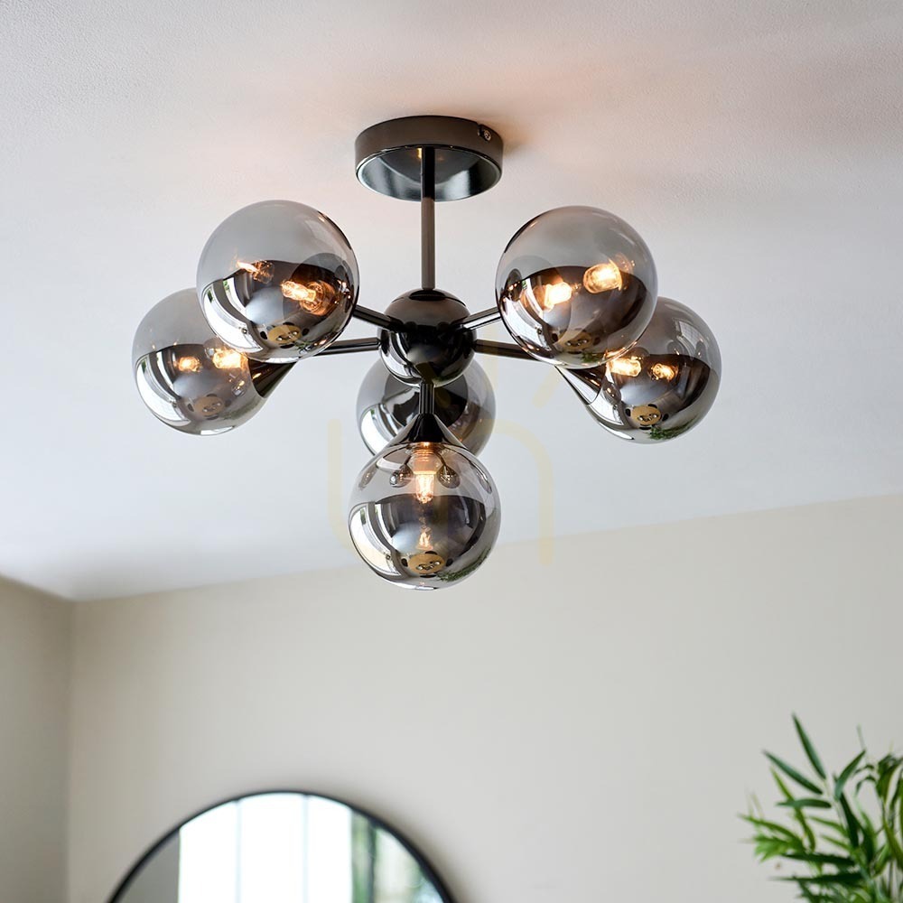 Display Ceiling Light Endon Oscar Black 6-Light Steel Glass 49.8 cm Ceiling Light Endon Oscar Black 6-Light Steel Glass 49.8 cm