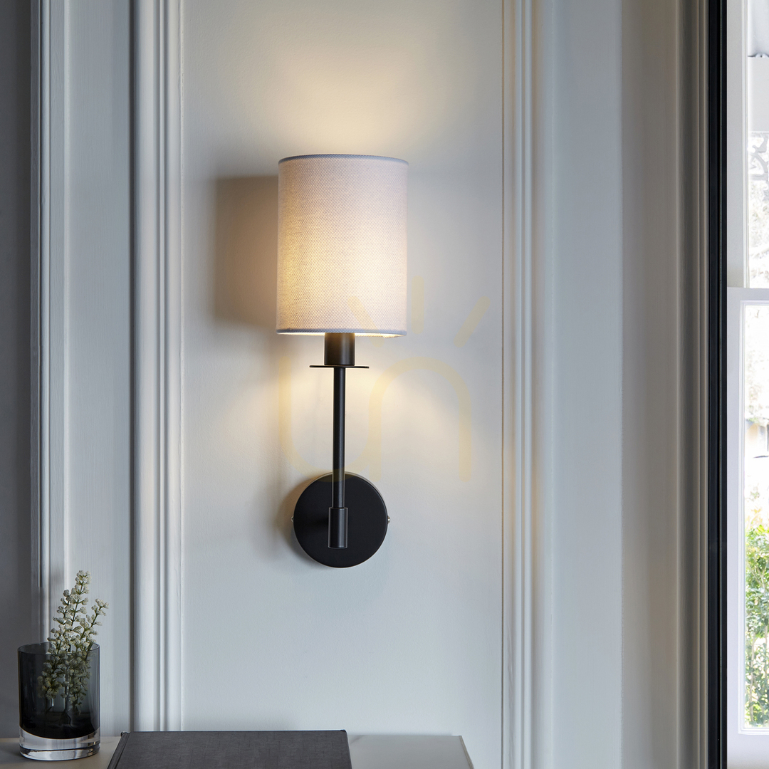Check Endon Sancerre Black Fabric Wall Light E14 Vintage White Shade Endon Sancerre Black Fabric Wall Light E14 Vintage White Shade