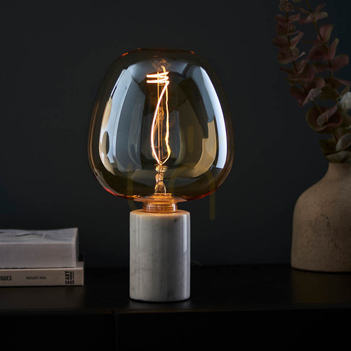 Check Endon Swirl E27 decorative LED filament bulb, 4 W 2000 K, amber glass, Ø 19 cm