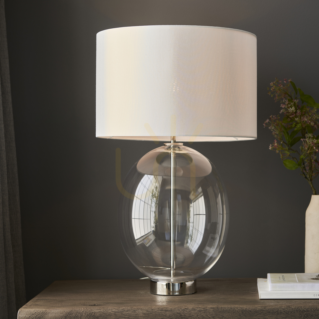 Preview Endon Silver Oval Table Lamp Vintage White Shade 57.8 cm Endon Silver Oval Table Lamp Vintage White Shade 57.8 cm