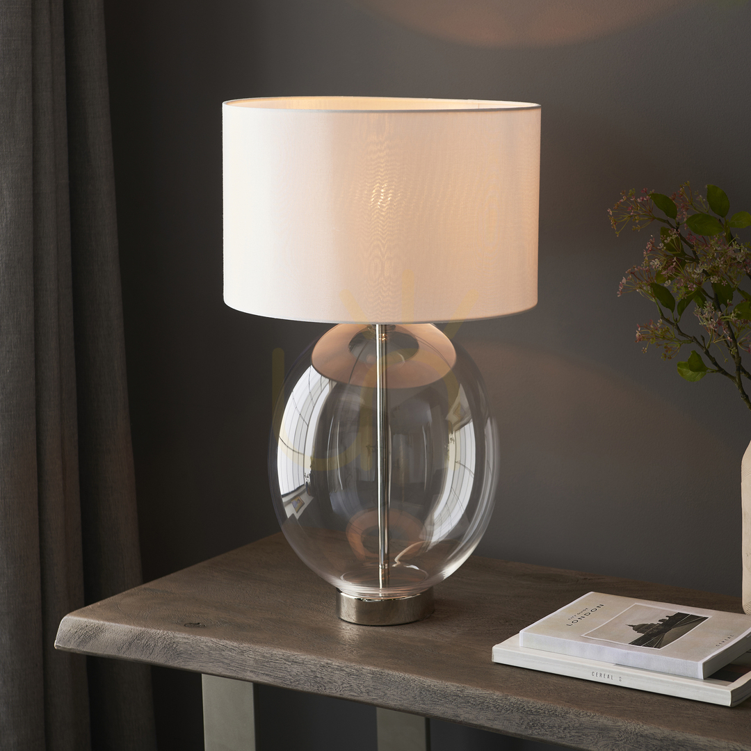 Show Endon Silver Oval Table Lamp Vintage White Shade 57.8 cm Endon Silver Oval Table Lamp Vintage White Shade 57.8 cm