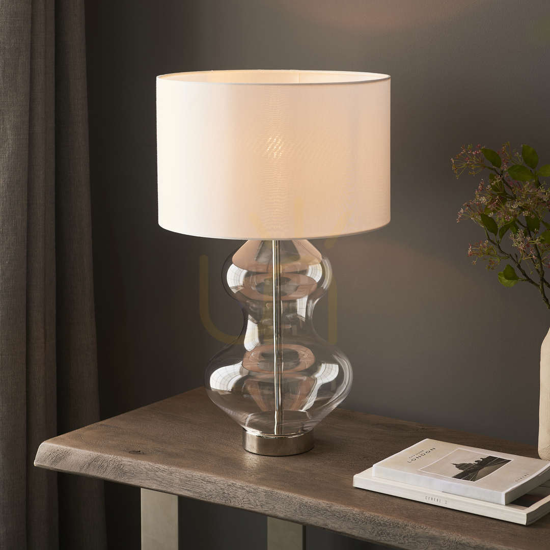 Preview Endon Silver Fabric Glass Table Lamp, Vintage White Shade, 57.8 cm Endon Silver Fabric Glass Table Lamp, Vintage White Shade, 57.8 cm
