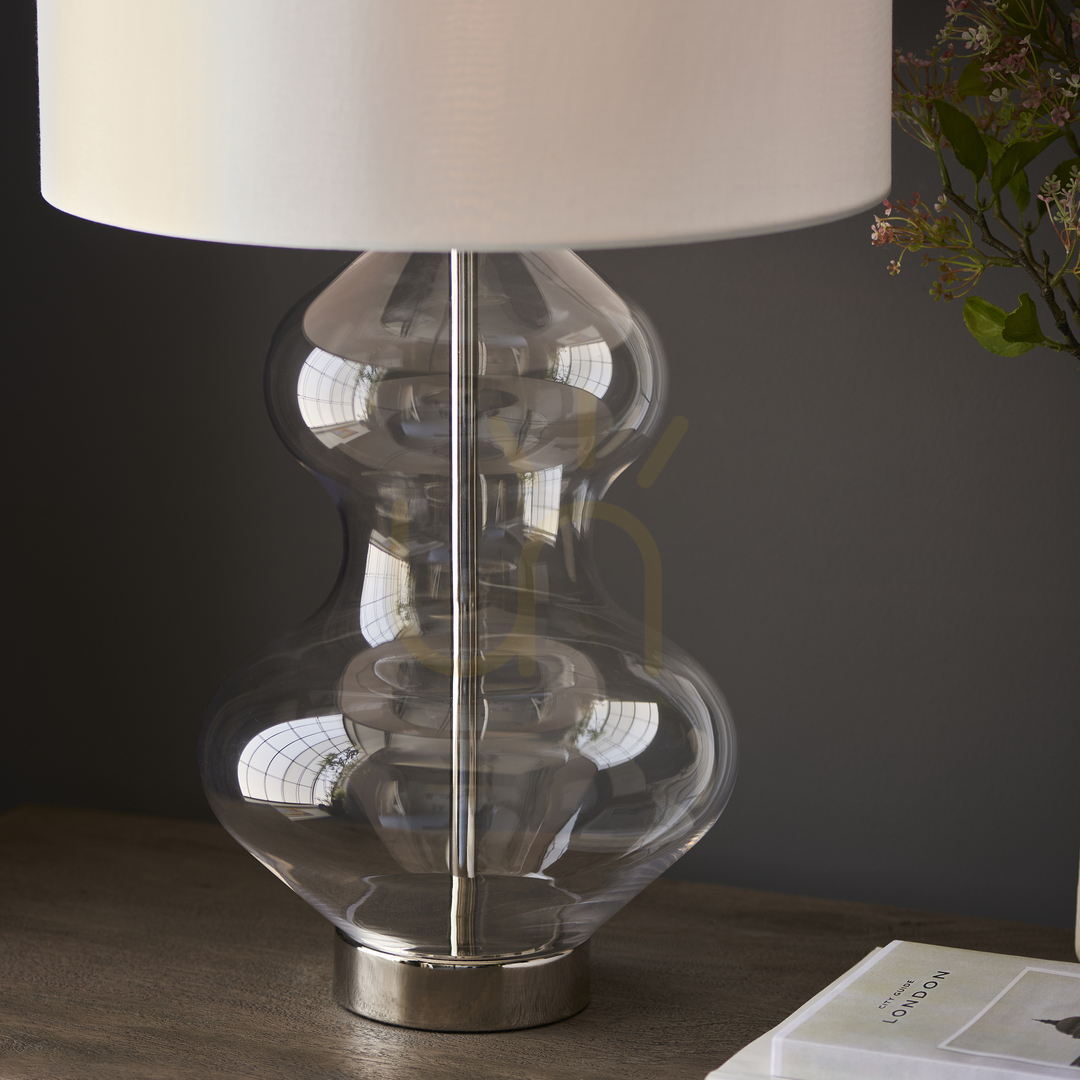 Display Endon Silver Fabric Glass Table Lamp, Vintage White Shade, 57.8 cm Endon Silver Fabric Glass Table Lamp, Vintage White Shade, 57.8 cm