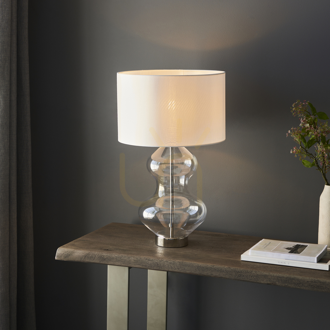 Show Endon Silver Fabric Glass Table Lamp, Vintage White Shade, 57.8 cm Endon Silver Fabric Glass Table Lamp, Vintage White Shade, 57.8 cm