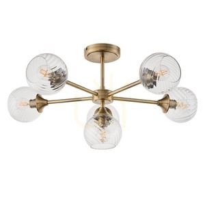Endon Allegra Semi-Flush Ceiling Light Antique Brass 6×E14 Glass Ø64 cm small 9