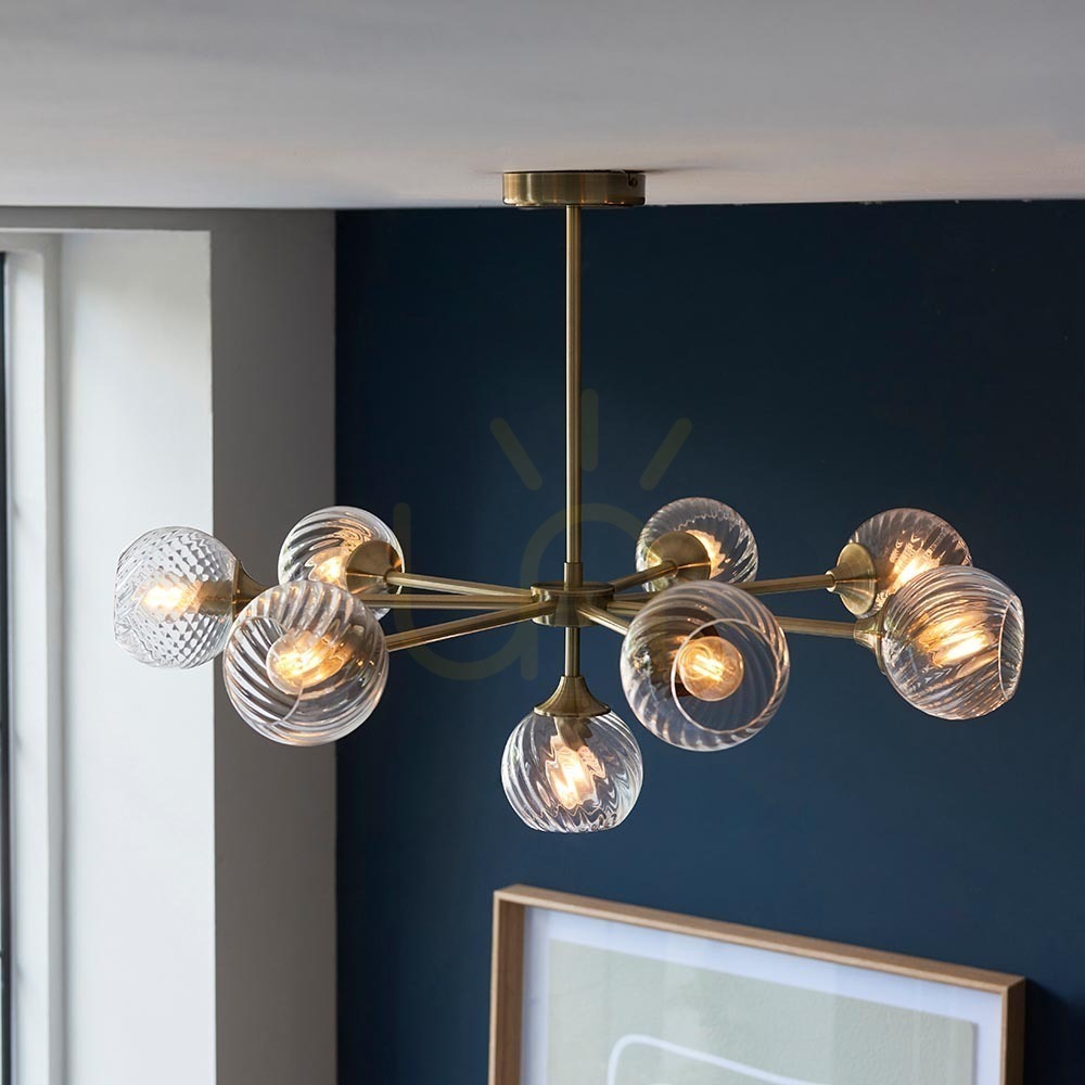 Display Endon Brass 8-Light Pendant Lamp 77cm Steel Glass Endon Brass 8-Light Pendant Lamp 77cm Steel Glass