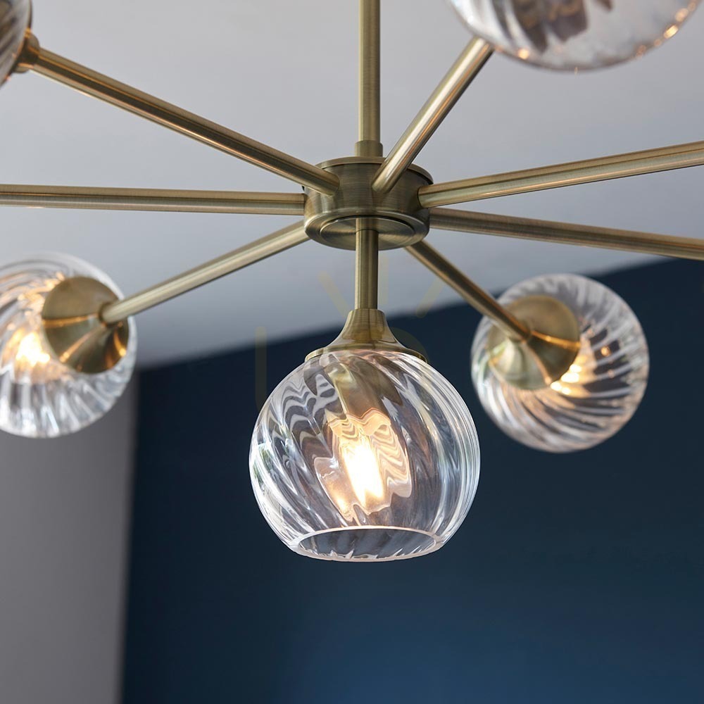 View Endon Brass 8-Light Pendant Lamp 77cm Steel Glass Endon Brass 8-Light Pendant Lamp 77cm Steel Glass