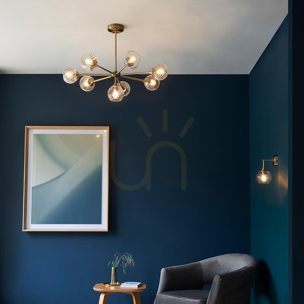 Display Endon Brass 8-Light Pendant Lamp 77cm Steel Glass Endon Brass 8-Light Pendant Lamp 77cm Steel Glass