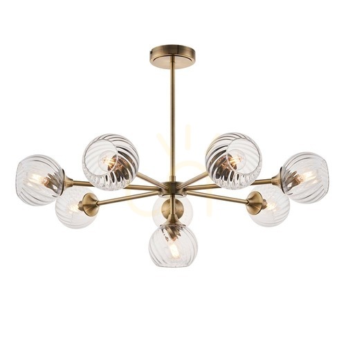 Check Endon Brass 8-Light Pendant Lamp 77cm Steel Glass