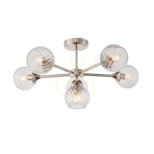Check Endon Allegra Semi-Flush Ceiling Light Bright Nickel 6xE14 Spiral Glass 64 cm 104050