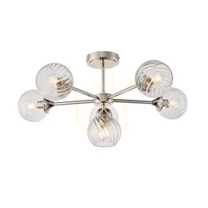 Endon Allegra Semi-Flush Ceiling Light Bright Nickel 6xE14 Spiral Glass 64 cm 104050 small 0