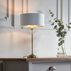 Endon Highclere table lamp, antique brass, vintage white, E14, 44.7 cm small 6
