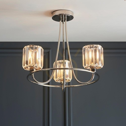 Check Endon Berenice 3 Light Silver Ceiling Light Steel Glass 45.6 cm