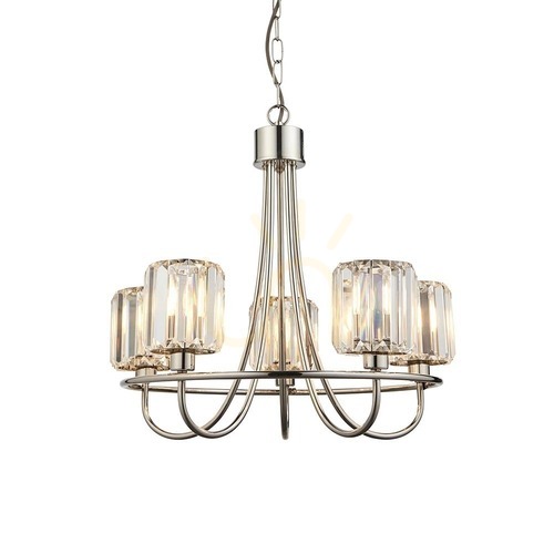 Check Endon Berenice 5 Light Pendant Lamp Silver Steel Glass 51cm