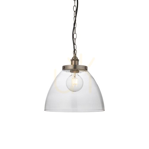 Check Pendant Light Endon Hansen Grand Silver Steel Glass 33cm E27 Dimmable