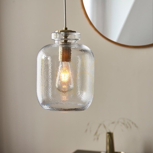 Check Pendant Light Endon Lyra Brass Glass 20cm E27 Dimmable