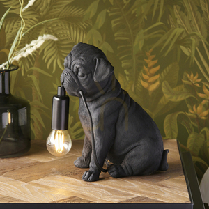 Endon Pug Puppy black resin and steel table lamp, E14 small 3