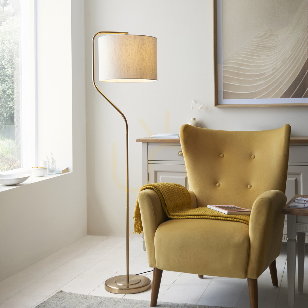 View Standing Lamp Endon Clement Brass E27 155 cm Steel Fabric Standing Lamp Endon Clement Brass E27 155 cm Steel Fabric