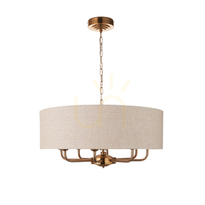 Endon Brass 8 Light Pendant Lamp 70cm Fabric Natural Shade 1 Endon Brass 8 Light Pendant Lamp 70cm Fabric Natural Shade small 1