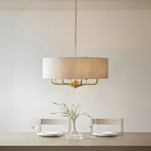 Endon Brass 8 Light Pendant Lamp 70cm Fabric Natural Shade 2 Endon Brass 8 Light Pendant Lamp 70cm Fabric Natural Shade small 2