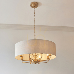 Endon Brass 8 Light Pendant Lamp 70cm Fabric Natural Shade 4 Endon Brass 8 Light Pendant Lamp 70cm Fabric Natural Shade small 4