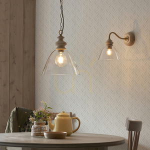 Pendant Light Endon Cotswold Brass Wood Glass Ø29 cm E27 Dimmable small 1