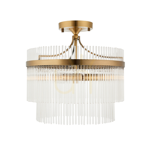 Check Endon Marietta 3lt semi-flush ceiling light antique brass glass rods Ø40 cm