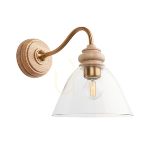 Endon Cotswold Brass Wall Light E14 Dimmable Steel Wood Glass small 1