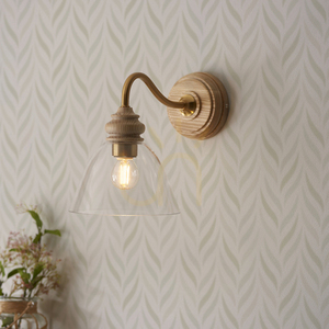 Endon Cotswold Brass Wall Light E14 Dimmable Steel Wood Glass small 3