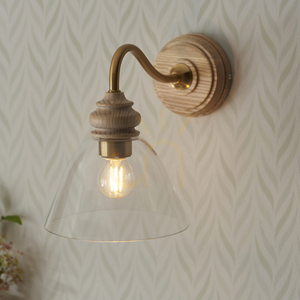 Endon Cotswold Brass Wall Light E14 Dimmable Steel Wood Glass small 4