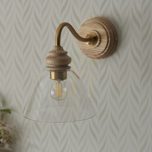 Endon Cotswold Brass Wall Light E14 Dimmable Steel Wood Glass small 5