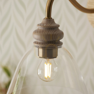 Endon Cotswold Brass Wall Light E14 Dimmable Steel Wood Glass small 6