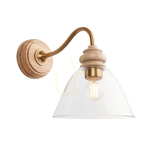 Check Endon Cotswold Brass Wall Light E14 Dimmable Steel Wood Glass
