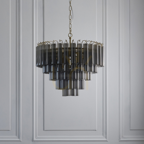 Check Pendant Light Endon Toulouse Grey 12-Light G9 Steel Glass 50cm