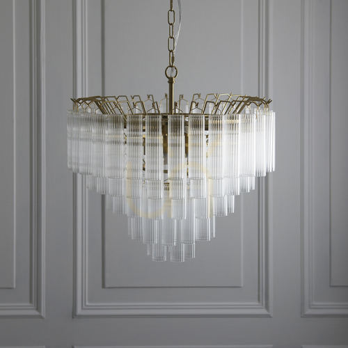 Check Pendant Light Endon Toulouse Brass 12 Light 50cm Steel Glass G9 Dimmable