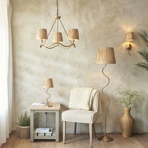 Endon Wriggle Raffia Floor Lamp, Brass, E27 small 1