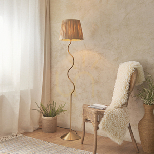 Endon Wriggle Raffia Floor Lamp, Brass, E27 small 2