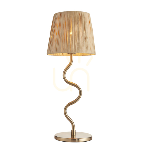 Check Table Lamp Endon Wriggle Brass Natural Fibre 45.7 cm