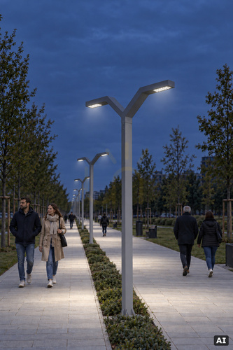 Check Lighting column Norlys Trysil 1031AL double-arm light grey RAL 9006 LED 23.3 W 4000 K DALI2 350 cm