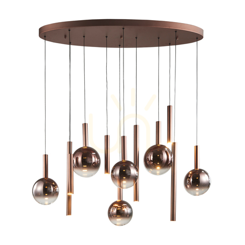 Check Italux Camino LED Copper Pendant Light 12-Lamp PND-24038-12B-COPP