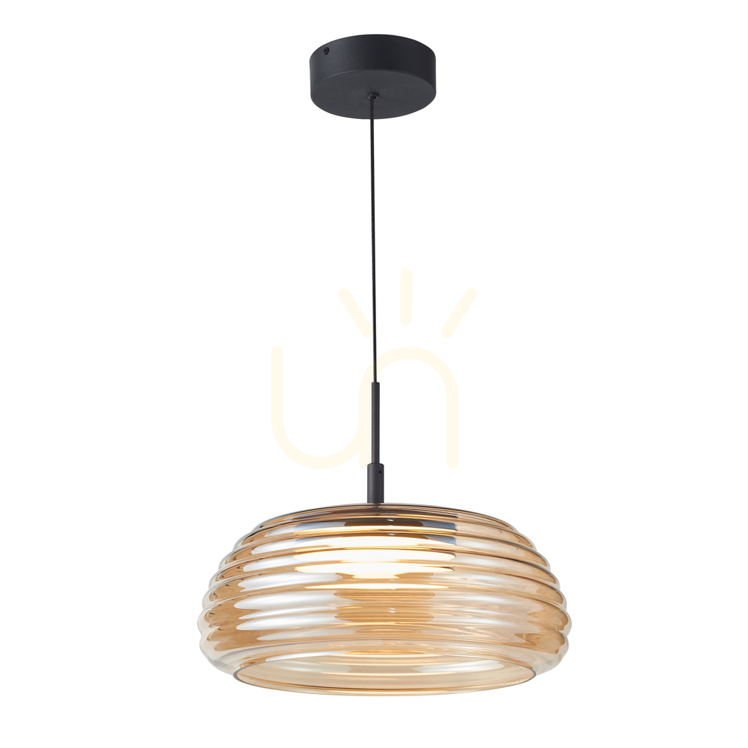 Italux Loculi LED Pendant Light Black Amber Glass 41 cm PND-24040-BK-AMB