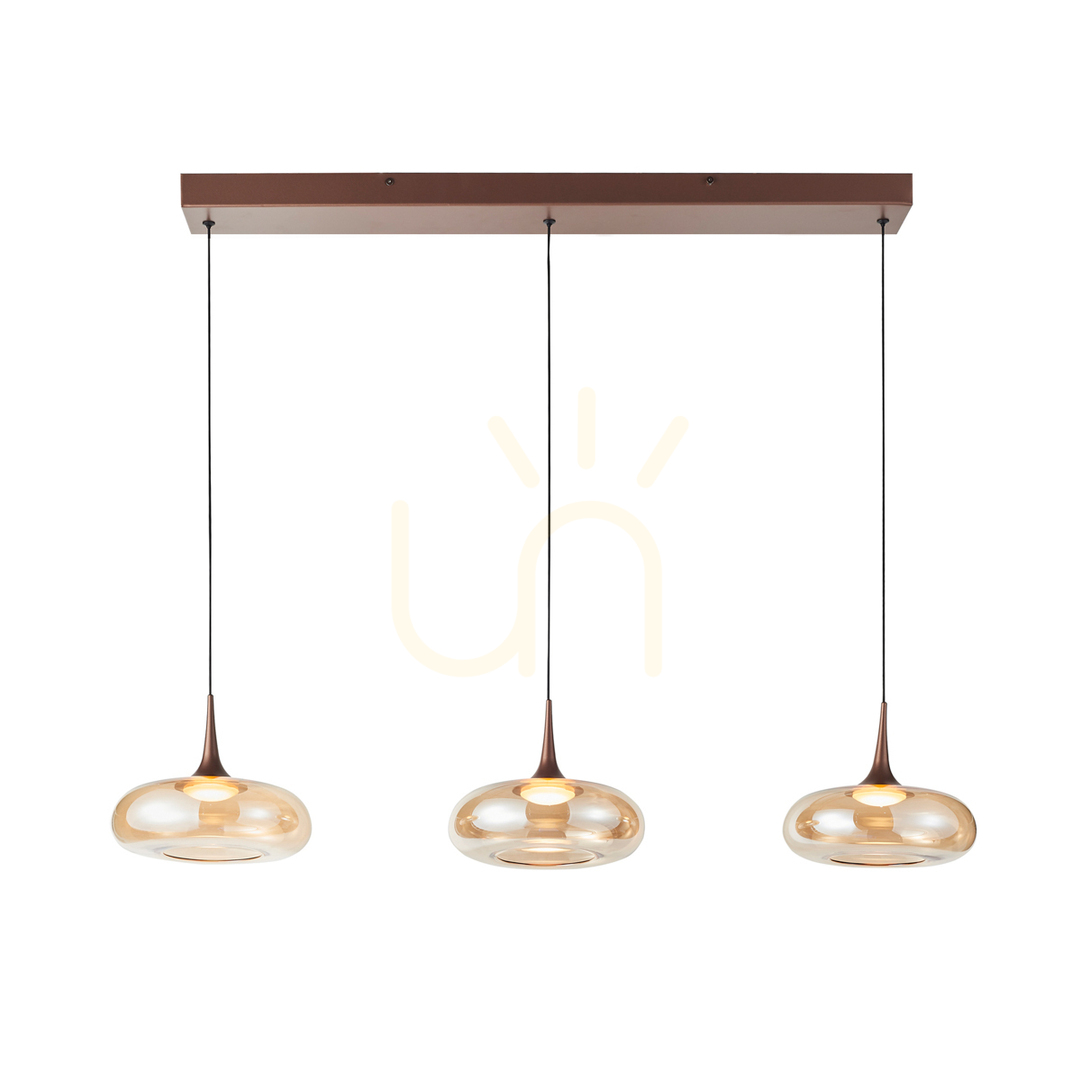 Italux Tenele LED 3-Light Copper Amber Glass Pendant Lamp PND-24028-3B-COPP