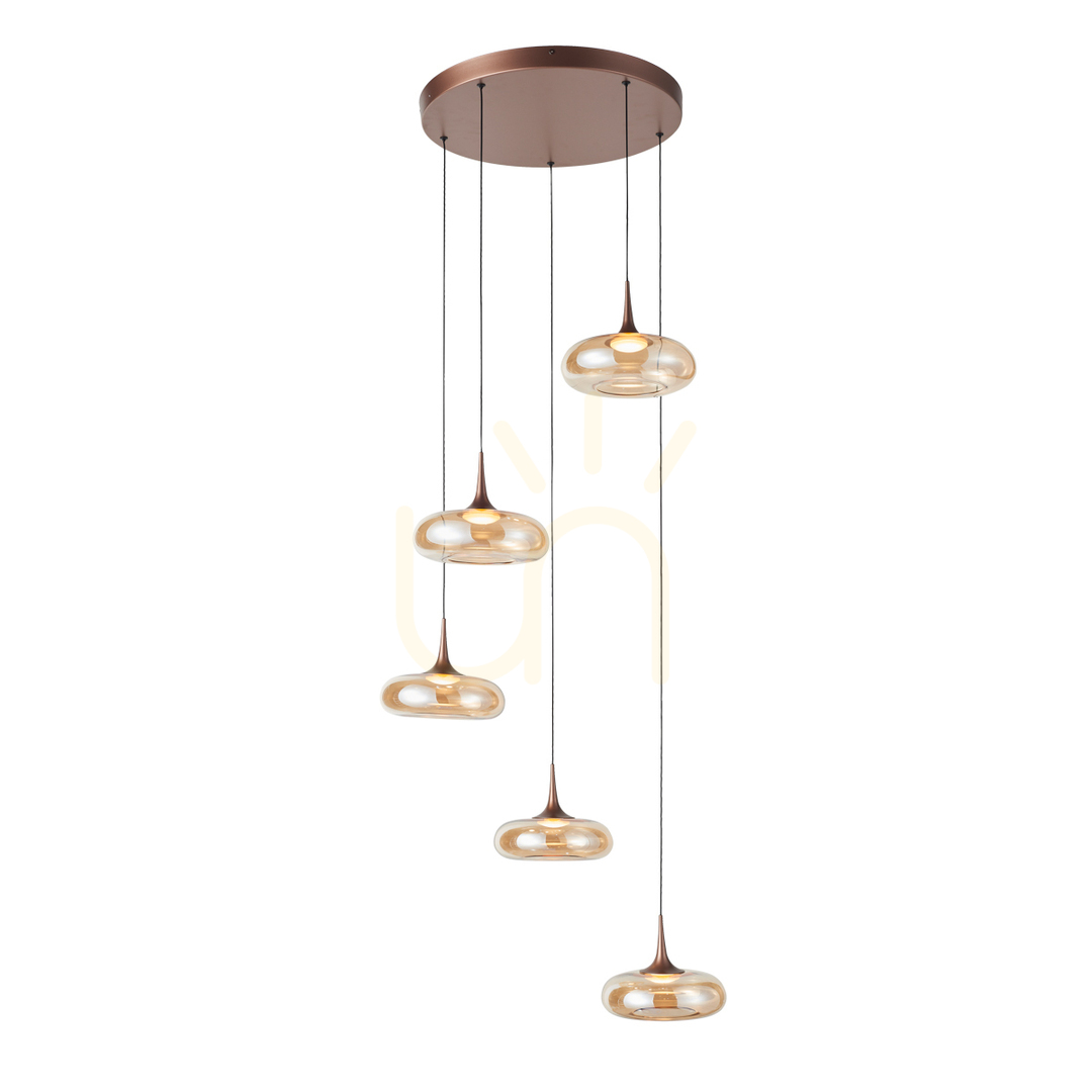 Italux Tenele LED 5-Light Copper Glass Pendant Lamp PND-24028-5A-COPP
