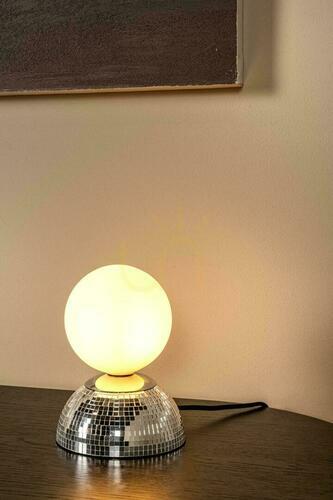 Check Lucide GLITZER table lamp silver, mirrored disco ball base, glass globe Ø 14 cm, G9, 10527/01/14