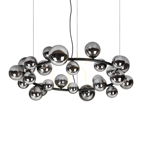 Check Pendant Light Ideallux PERLAGE 363387 Black Tinted Glass 25-Light Ø103.5 cm