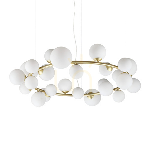 Check Pendant Light Ideallux PERLAGE White Glass Brass 25-Light 103.5 cm 363370