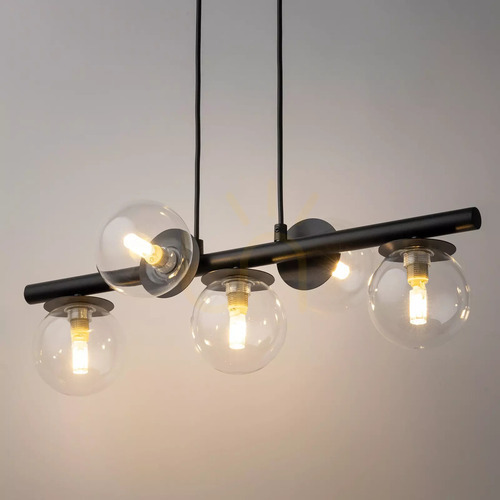 Check Sigma Avola Black Glass 5-Light Pendant Lamp 40791