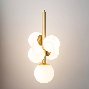Sigma PERLA LUX 5-Licht Pendelleuchte Satin Gold Weiß G9 40786 small 1