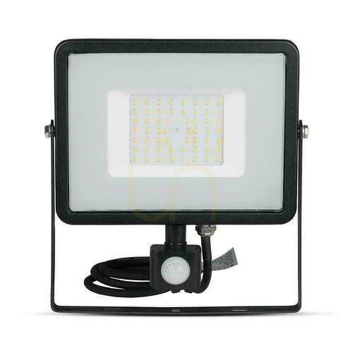 Check V-TAC 50W SAMSUNG CHIP LED floodlight motion sensor cut-OFF function black VT-50-S-B 6400K 4000lm 5 year warranty